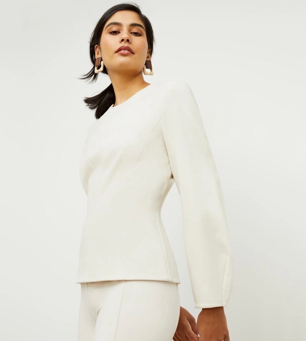 M. M. Lafleur Rashida Ponte Top Cream Pearl Sz Med